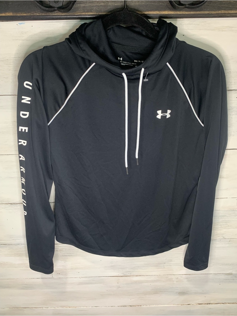 Under Armour Black Hoodie with White Piping and Logo
